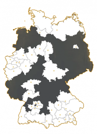 Karte des Joblocal-Netzwerks: verschiedene Gebiete in 12 Bundesländern stehen zur Auswahl, um Stellenanzeigen zu schalten