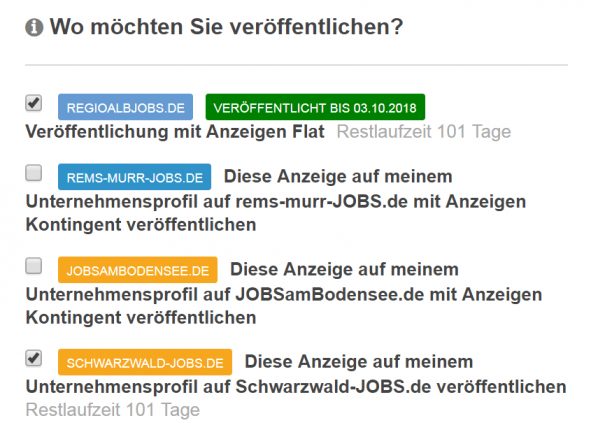 Wählen Sie aus, auf welchem Portal Sie Ihre Stellenanzeigen schalten möchten